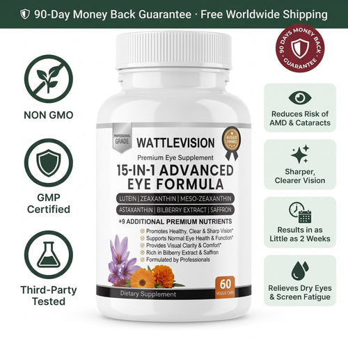 Wattle Vision Flasche mit der „15-in-1 Advanced Eye Formula“
